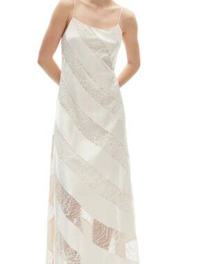 The Kooples FROB30026K Lace Trim Maxi Dress Shell 100% Silk Size XS NWT